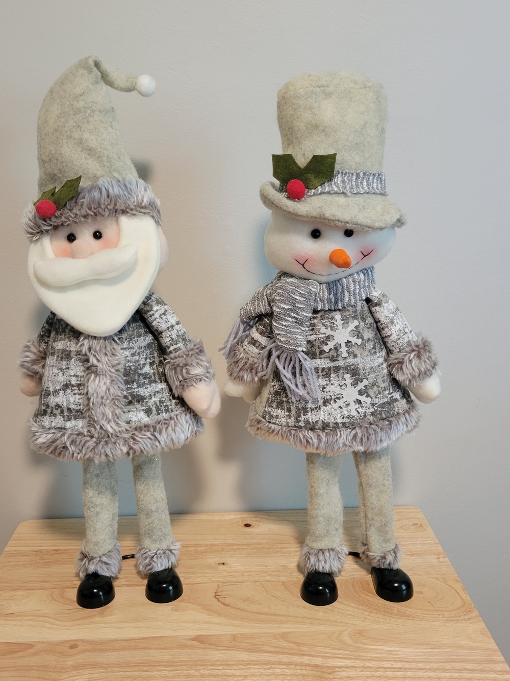 Holiday Plush Snowman and Santa Pair - Gray